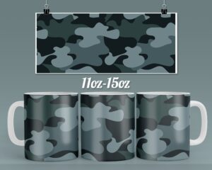 Blue Military Camouflage coffee mug design for 11 & 15oz mug - Ready to press mug sublimation designs Wrap  - PNG mug template Download