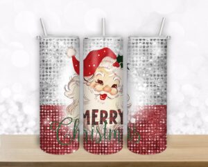 Glitter Santa Red and Silver Christmas Design - 20oz Straight/ Tapered Template for Sublimation - Full Tumbler Wrap - PNG Download