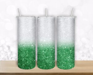 Green Silver Glitter Confetti  design for 20oz Straight/ Tapered Tumbler Template for Sublimation - Full Tumbler Wrap - PNG Download Tamara