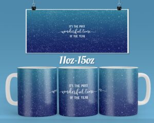 Its Wonderful time of the year glitter coffee mug design for 11 & 15oz  Ready to press mug sublimation designs Wrap  - PNG template Download