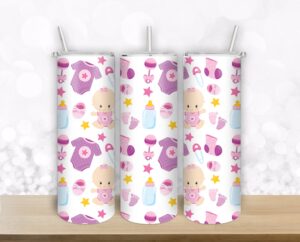 New Baby characters Pink & Blue - 20oz Straight/ Tapered Tumbler Design Template for Sublimation - Full Tumbler Wrap - PNG Download
