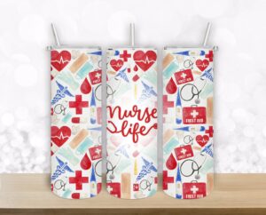 Nurse Life Elements  - 20oz Straight/ Tapered Tumbler Design Template for Sublimation - Full Tumbler Wrap - PNG Download