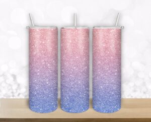 Pink and blue glitter design for - 20oz Straight/ Tapered Tumbler Design Template for Sublimation - Full Tumbler Wrap - PNG Download