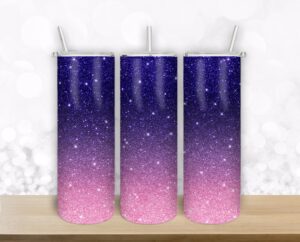 Pink and blue Glitter tumbler - 20oz Straight/ Tapered Tumbler Design Template for Sublimation - Full Tumbler Wrap - PNG Download