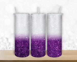 Purple  silver Glitter Confetti design for 20oz Straight/ Tapered Tumbler Template for Sublimation - Full Tumbler Wrap - PNG Download Tamara