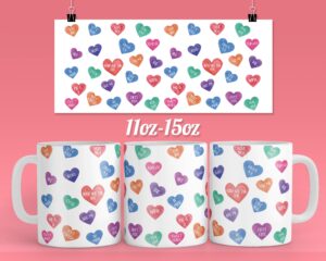 Valentines mug | coffee mug design - 11 & 15oz - 14 feb mug sublimation design  mug template white background colorful hearts valentine gift