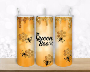 Queen Bee 20Oz Skinny tumbler sublimation design | Digital Download Straight water slide Tumbler glitter drip design png bumble bee tumbler