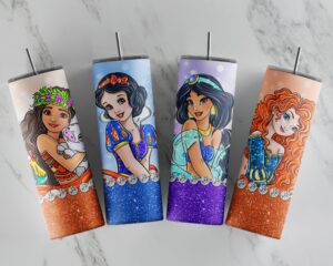 Princess tumbler designs |  4 princess Tumbler Wrap design bundle | Digital File 20z skinny tumbler Sublimation | Digital Download | PNG